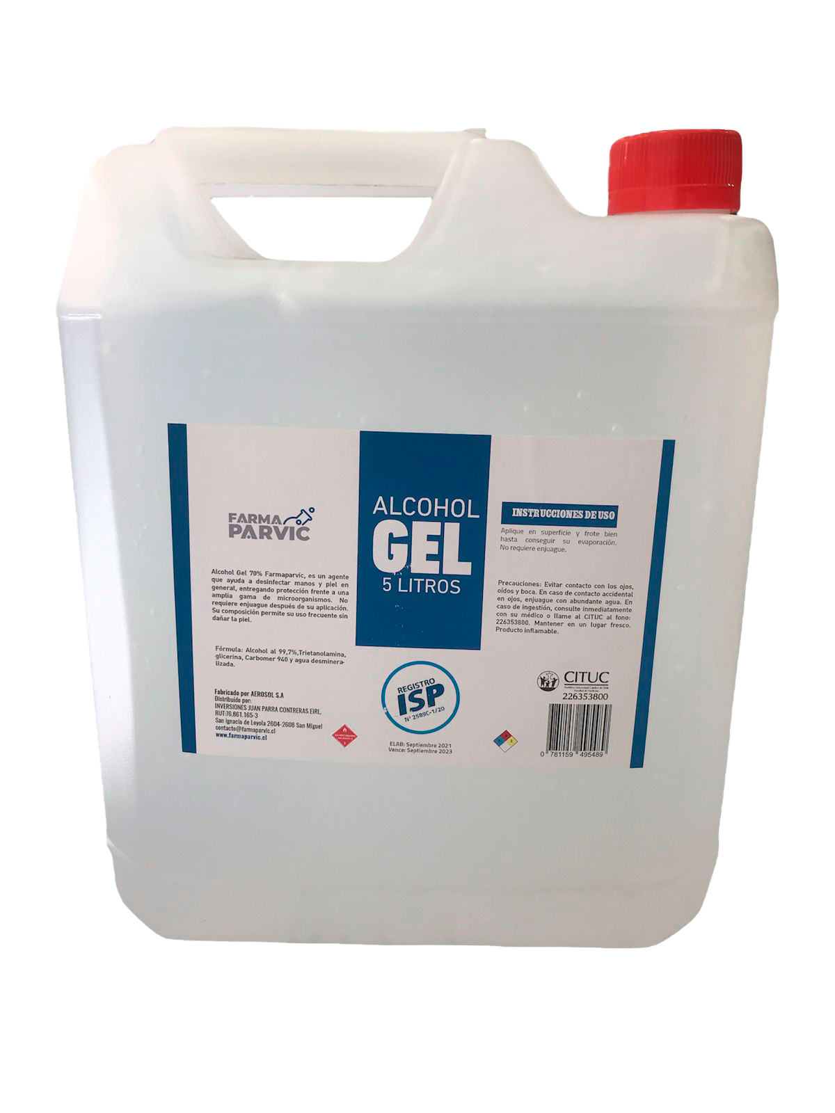 Alcohol gel desinfectante antibacterial - Bidón de 5 litros para uso profesional