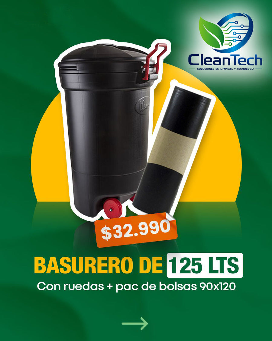 Contenedor de Basura 125 Litros con Ruedas y Tapa