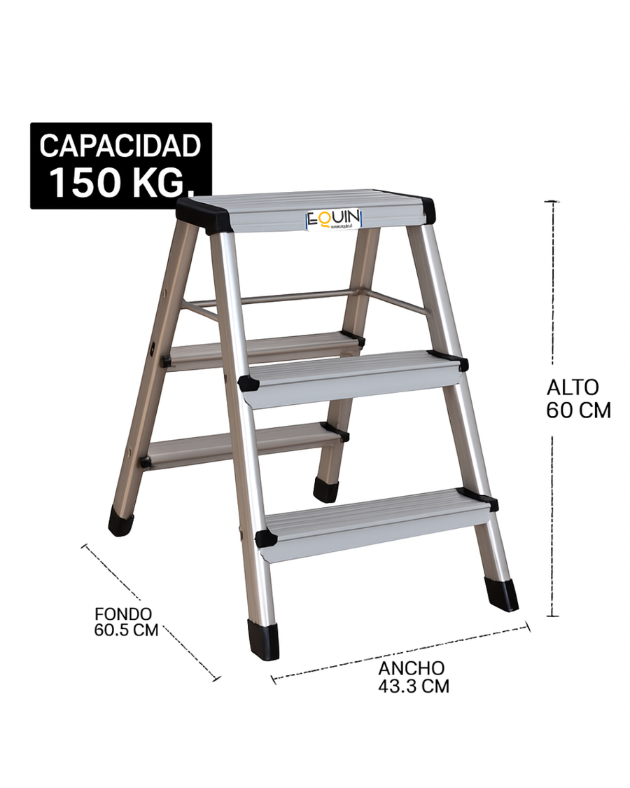 Escalera de Tijera de Aluminio 3 Peldaños Antideslizante