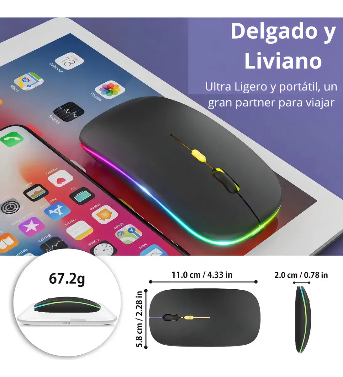 Mouse Gamer Inalambrico Recargable RGB Silencioso