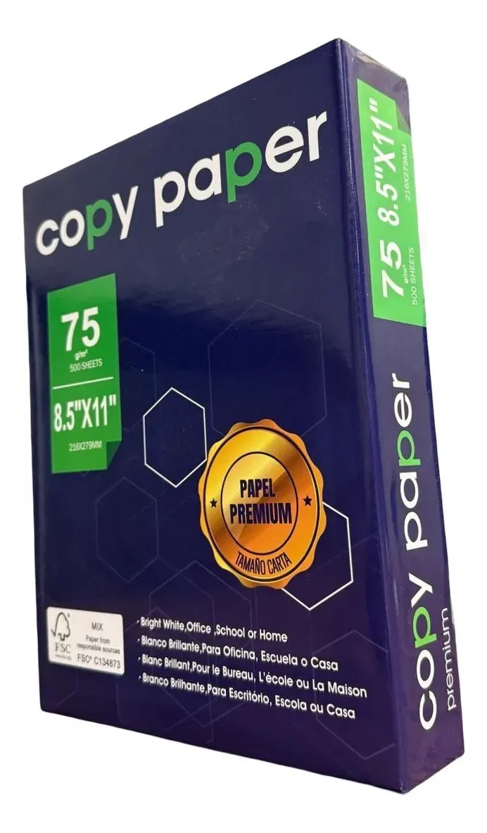 Papel Carta 75g - Resma de 500 Hojas Blanco Brillante