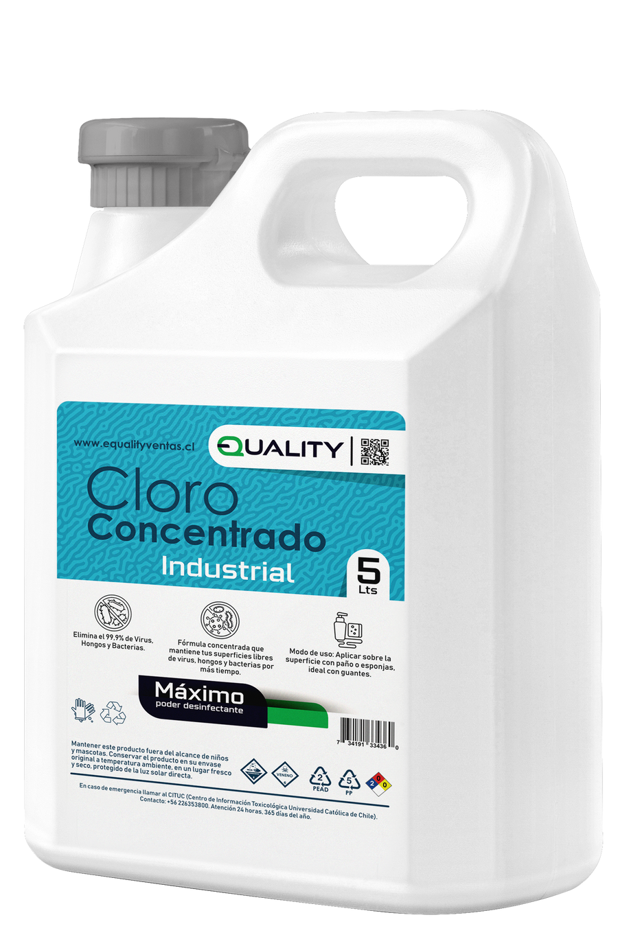 Cloro Concentrado 5 Litros - Desinfección Industrial Profesional