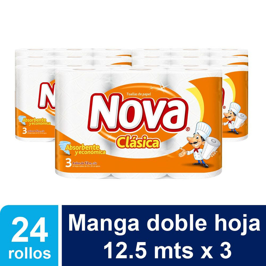 Toalla de Papel Manga 24 Rollos - Doble Hoja Absorbente