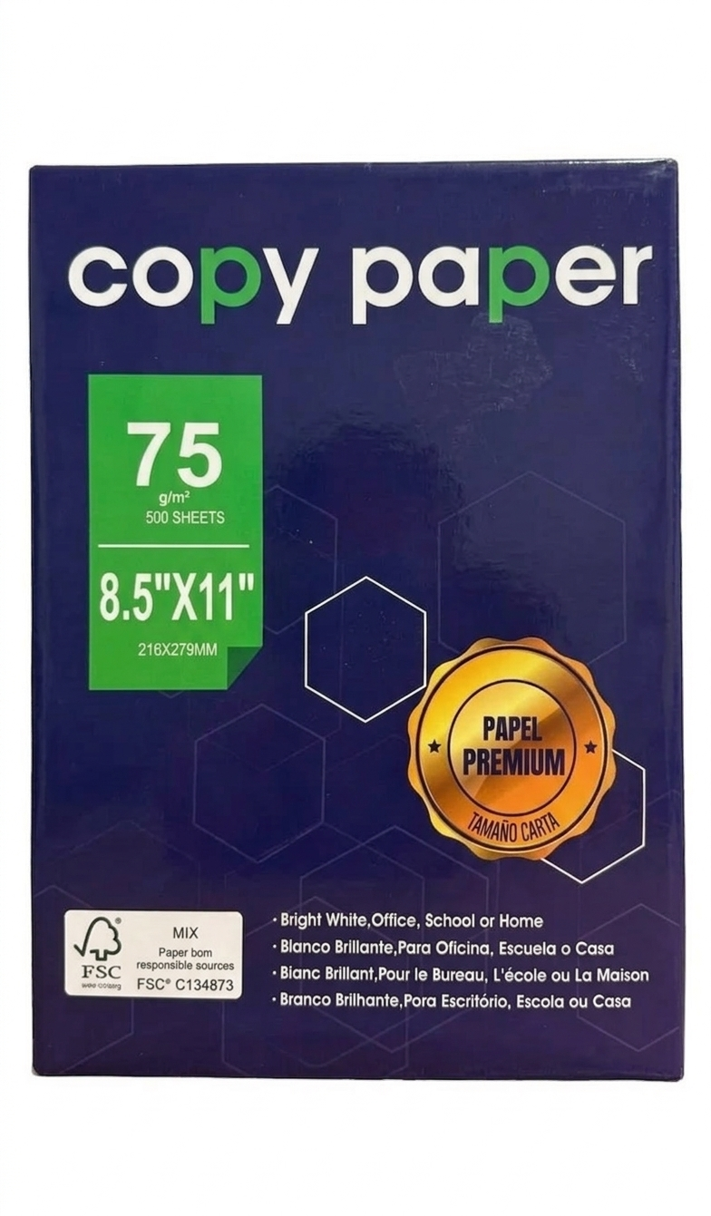 Papel Carta 75g - Resma de 500 Hojas Blanco Brillante