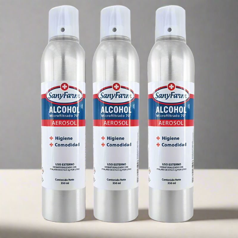 Alcohol aerosol Sanyfarm 350ml pack 14 unidades certificado 70 grados