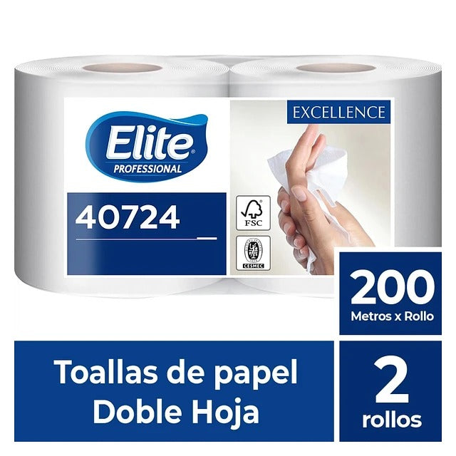 Toalla de Papel Doble Hoja 2 Rollos x 200 m - Absorción Superior